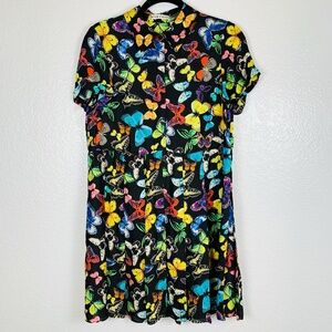 Alice + Olivia Tori Shirt Dress Butterfly Print Size M Short Sleeve Pleats